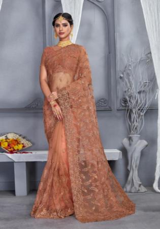 Picture of Classy Net Indian Dusty Peach Saree