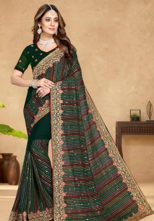 Picture of Beauteous Georgette Dark Green Saree