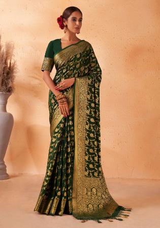 Picture of Nice Georgette Dark Olive Green Saree