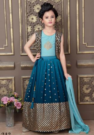 Picture of Grand Georgette Teal Kids Lehenga Choli