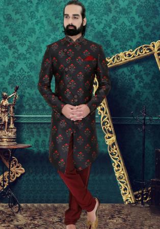 Picture of Good Looking Silk Black Sherwani