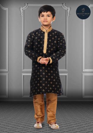 Picture of Graceful Silk Black Kids Kurta Pyjama