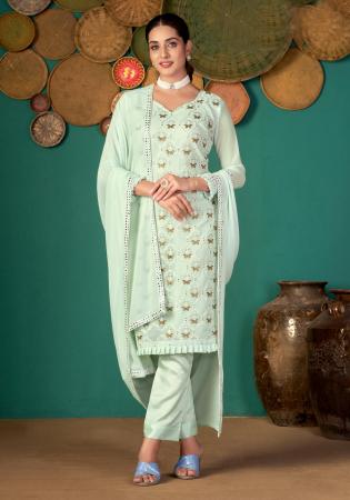 Picture of Georgette Dark Sea Green Straight Cut Salwar Kameez