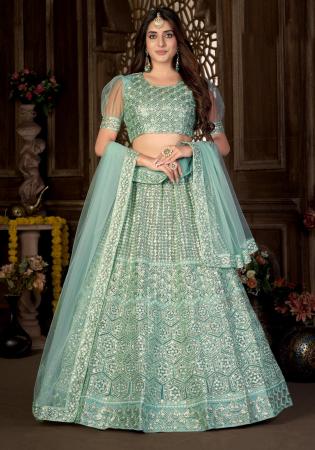 Picture of Pleasing Net Dark Sea Green Lehenga Choli