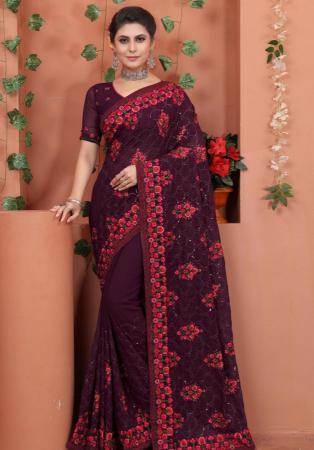 Picture of Splendid Georgette Brown Saree