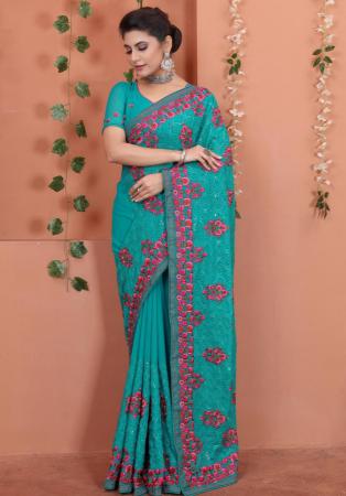 Picture of Nice Georgette Dark Cyan Saree