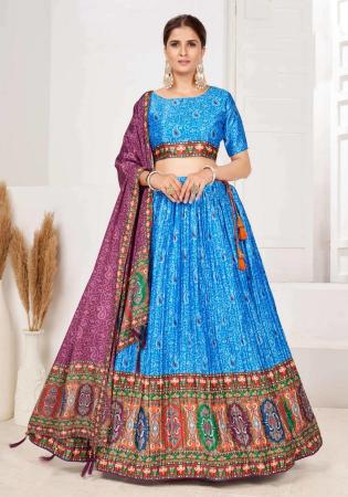 Picture of Lovely Satin Royal Blue Lehenga Choli