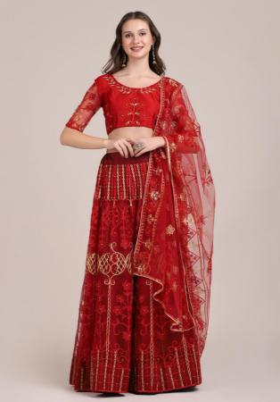 Picture of Statuesque Net Fire Brick Lehenga Choli