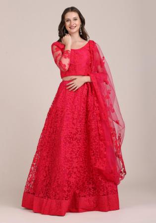 Picture of Fine Net Crimson Lehenga Choli