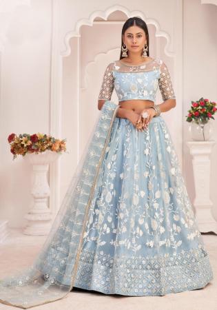 Picture of Cotton & Net Light Steel Blue Lehenga Choli