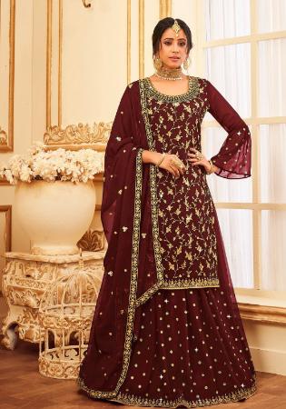 Picture of Pleasing Georgette Brown Straight Cut Salwar Kameez