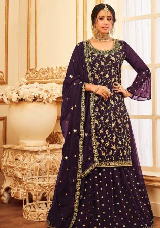 Picture of Sightly Georgette Purple Straight Cut Salwar Kameez