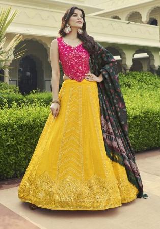 Picture of Shapely Georgette & Silk Golden Rod Lehenga Choli