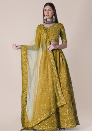 Picture of Superb Silk Olive Drab Lehenga Choli