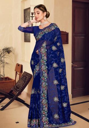 Picture of Shapely Georgette Midnight Blue Saree