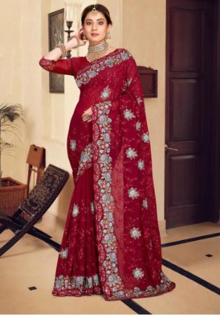 Picture of Amazing Georgette Fire Brick Saree