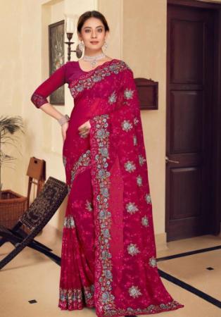 Picture of Comely Georgette Dark Red Saree