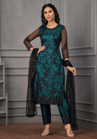 Picture of Appealing Net Midnight Blue Straight Cut Salwar Kameez