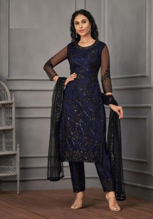 Picture of Net Dark Slate Grey Straight Cut Salwar Kameez