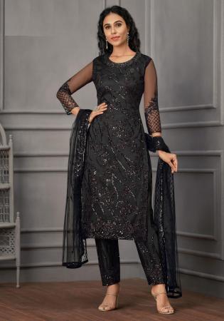 Picture of Elegant Net Black Straight Cut Salwar Kameez