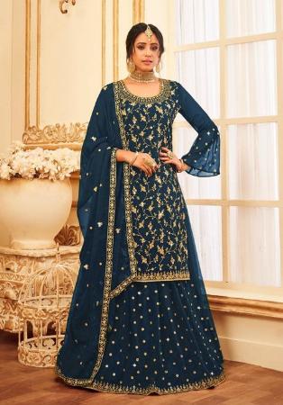 Picture of Georgette Dark Slate Grey Straight Cut Salwar Kameez