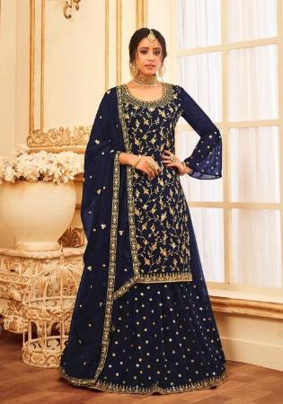 Picture of Georgette Dark Slate Grey Straight Cut Salwar Kameez