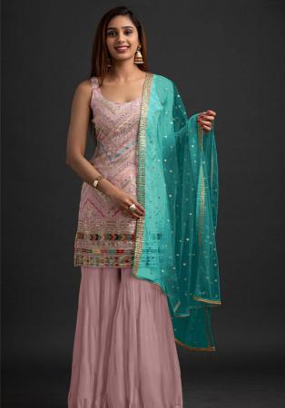 Picture of Georgette Rosy Brown Straight Cut Salwar Kameez