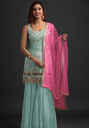 Picture of Georgette Dark Sea Green Straight Cut Salwar Kameez