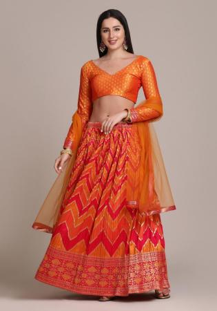 Picture of Gorgeous Net & Silk Fire Brick Lehenga Choli