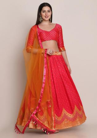 Picture of Lovely Net & Silk Crimson Lehenga Choli