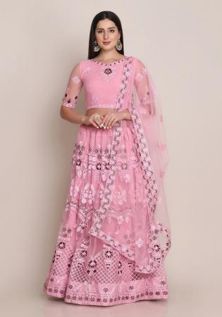 Picture of Beauteous Net & Silk Pale Violet Red Lehenga Choli