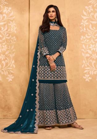 Picture of Georgette Midnight Blue Straight Cut Salwar Kameez