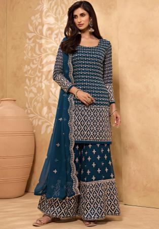 Picture of Georgette Midnight Blue Straight Cut Salwar Kameez