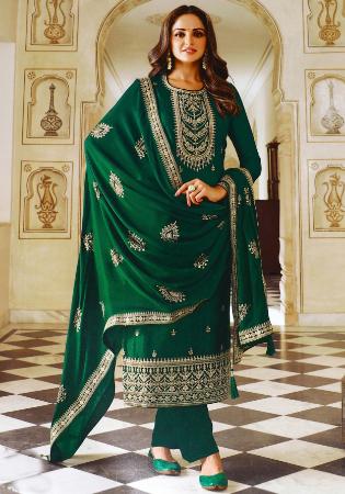 Picture of Charming Silk Dark Green Straight Cut Salwar Kameez