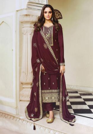 Picture of Pretty Silk Brown Straight Cut Salwar Kameez