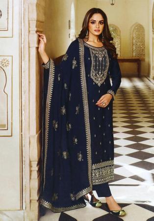 Picture of Silk Dark Slate Grey Straight Cut Salwar Kameez