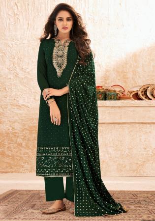 Picture of Georgette Forest Green Straight Cut Salwar Kameez