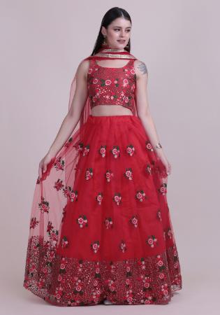 Picture of Admirable Net & Silk Fire Brick Lehenga Choli