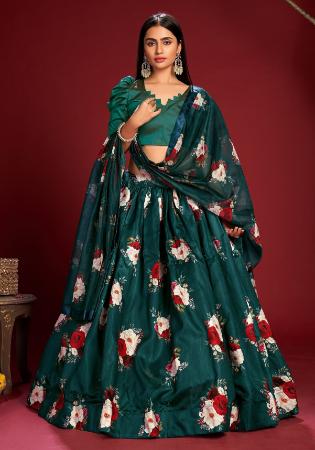 Picture of Statuesque Silk Dark Green Lehenga Choli