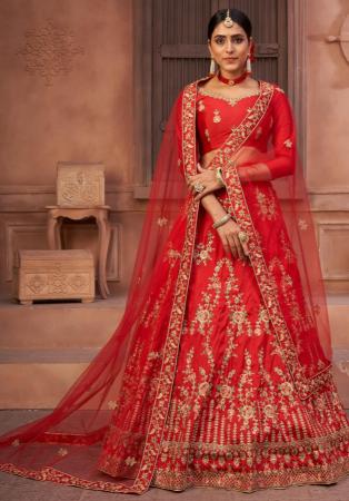 Picture of Amazing Net Fire Brick Lehenga Choli