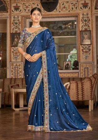 Picture of Magnificent Silk & Organza Midnight Blue Saree