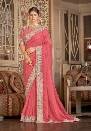 Picture of Wonderful Silk & Organza Light Coral Saree