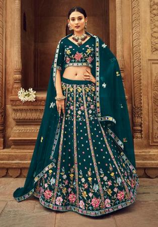 Picture of Delightful Georgette Dark Green Lehenga Choli