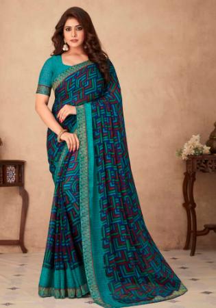 Picture of Grand Chiffon Dark Cyan Saree