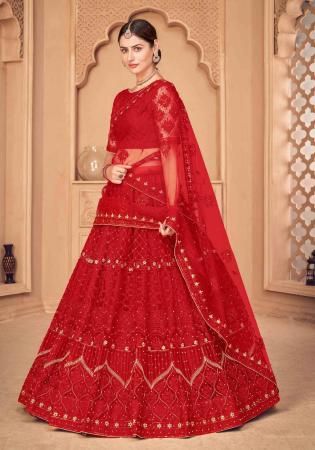 Picture of Superb Net Fire Brick Lehenga Choli