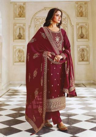 Picture of Shapely Silk Saddle Brown Straight Cut Salwar Kameez