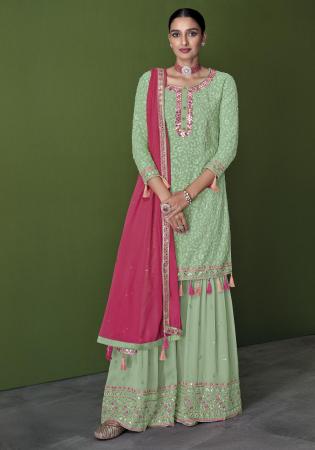 Picture of Georgette Dark Sea Green Straight Cut Salwar Kameez