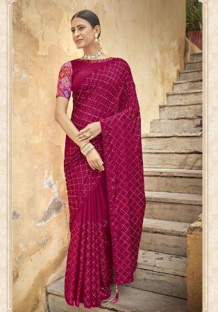 Picture of Lovely Chiffon Deep Pink Saree