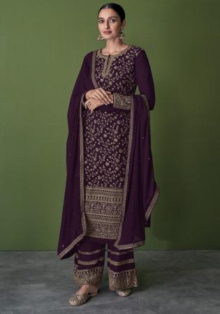 Picture of Georgette Dark Olive Green Straight Cut Salwar Kameez