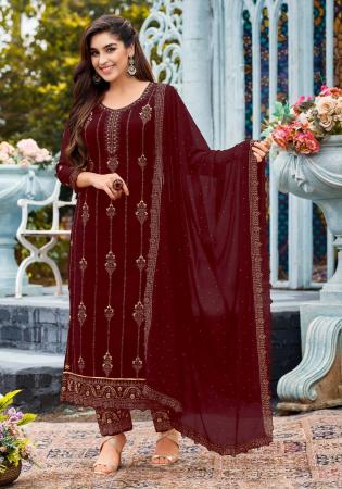 Picture of Sightly Georgette Maroon Straight Cut Salwar Kameez